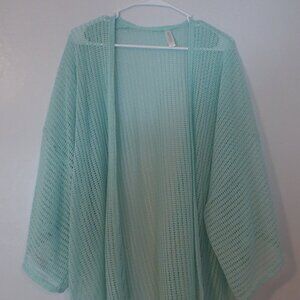 Mia & Tess Open Knit Cardigan / Kimono – OS – Mint Green Lightweight Layer
